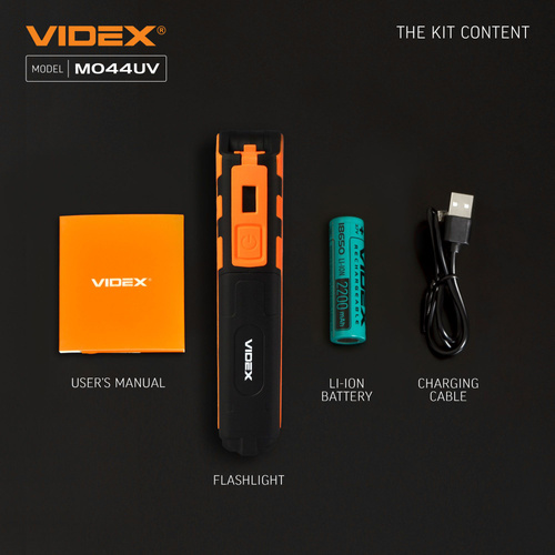 Wielofunkcyjna latarka Videx LED 400lm IPX2 4000k ściemnianie UV 4 tryby