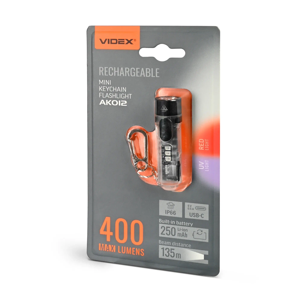 Mini latarka kieszonkowa LED 400 lm 5000K USB-C IP66 z czerwonym i UV