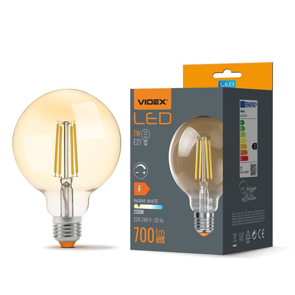Żarówka Videx LED E27 G95 Kula 7W = 53W 700lm 2200K Ciepła 360° Ściemnialna