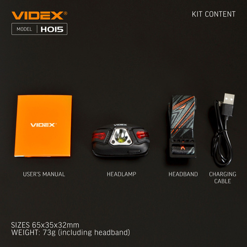 Latarka czołowa LED VIDEX 330Lm 5000K USB-C IP67