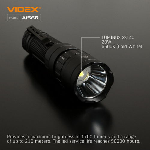 Latarka Videx LED 20W 1700lm IP68 neutralna biel 6500k 8 trybów zasięg 210m