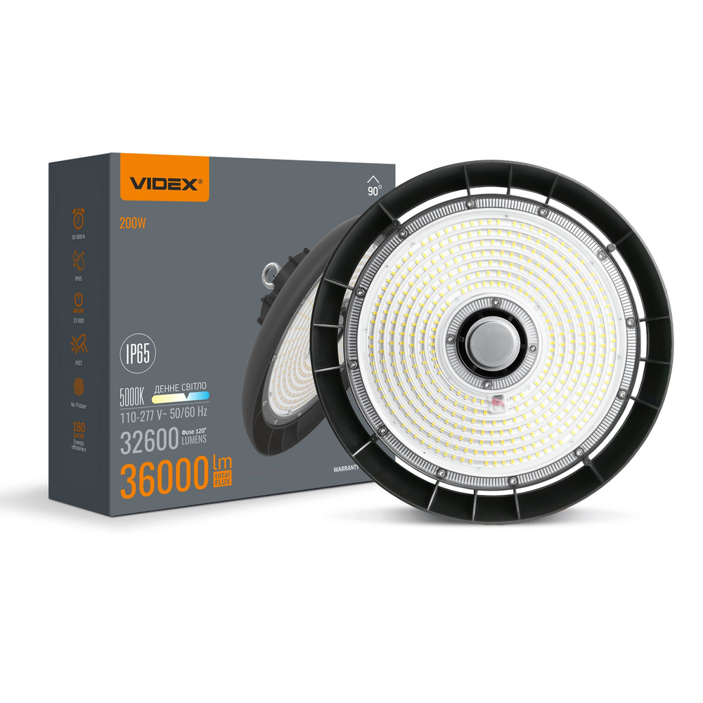 Lampa przemysłowa Videx LED High Bay 200W 5000K 36000lm czarna do magazynu