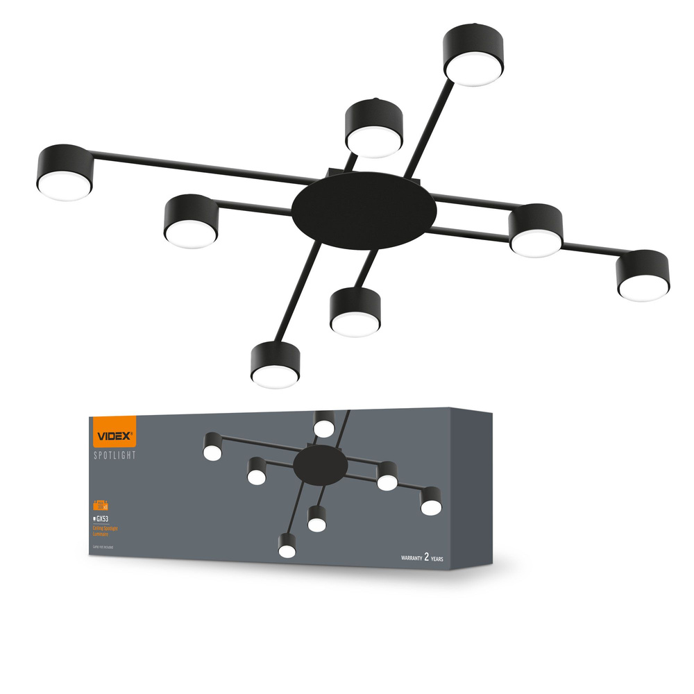 Lampa Sufitowa Videx LED Żyrandol Oprawa 8x GX53 Czarna Nowoczesna