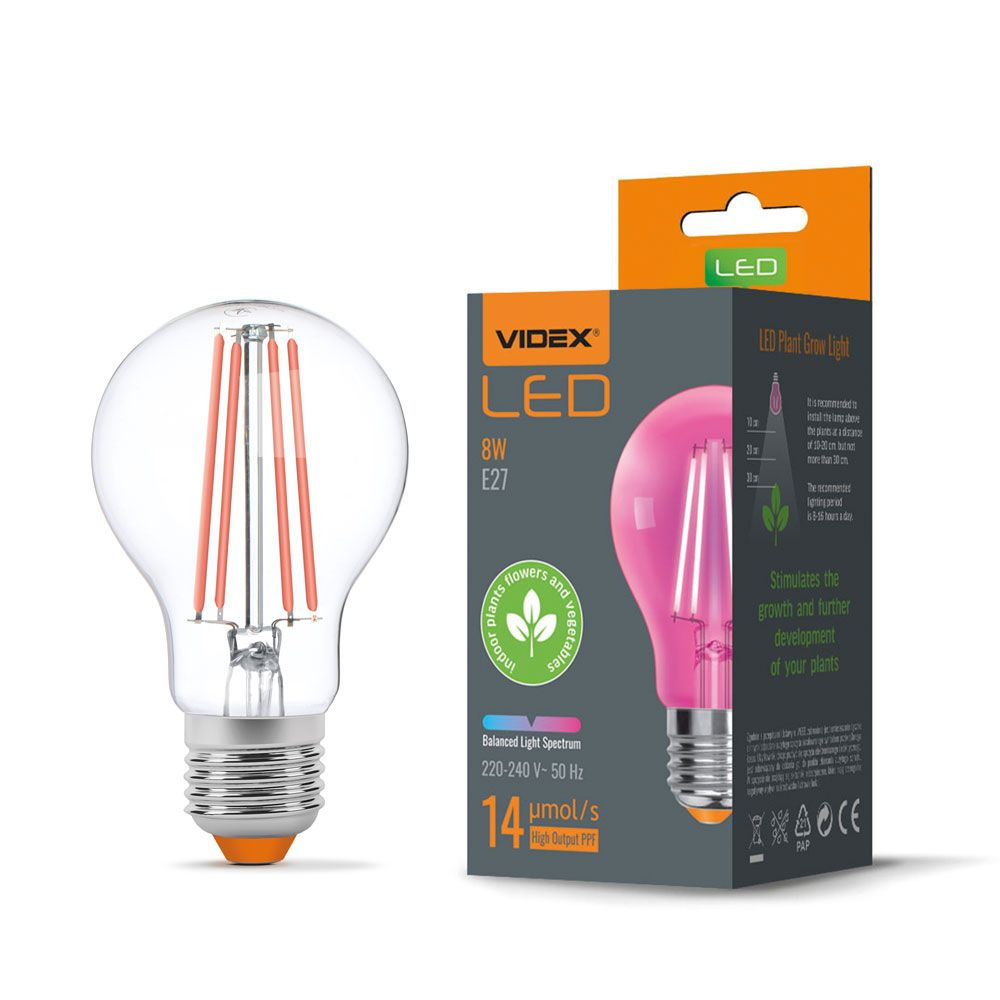 Żarówka LED do uprawy roślin VIDEX-E27-A60-8W-FITO