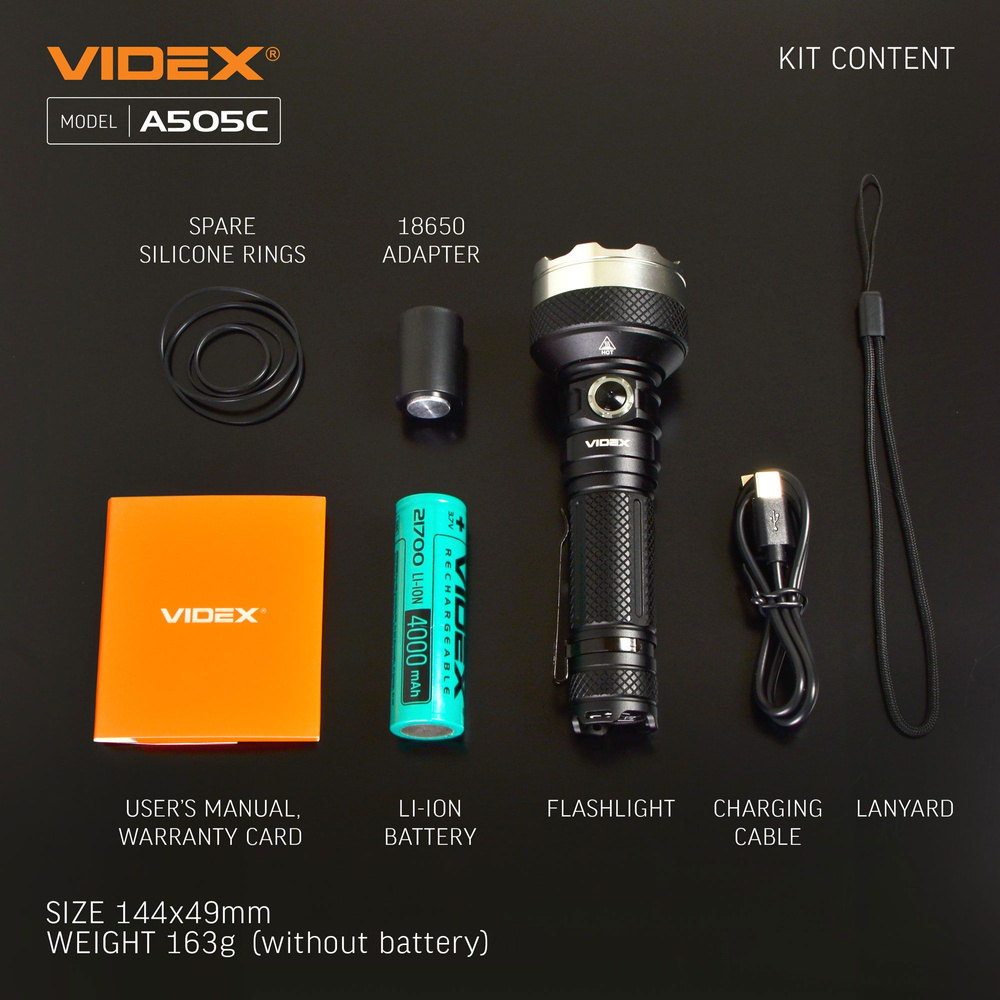 Latarka Videx LED 5500lm IP68 neutralna biel 5000k 6 trybów zasięg 500m
