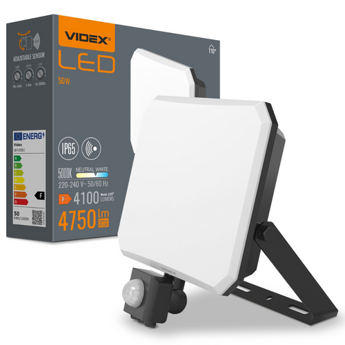 Naświetlacz Videx LED 50W 4750lm neutralna biel 5000K czujnik ruchu IP65
