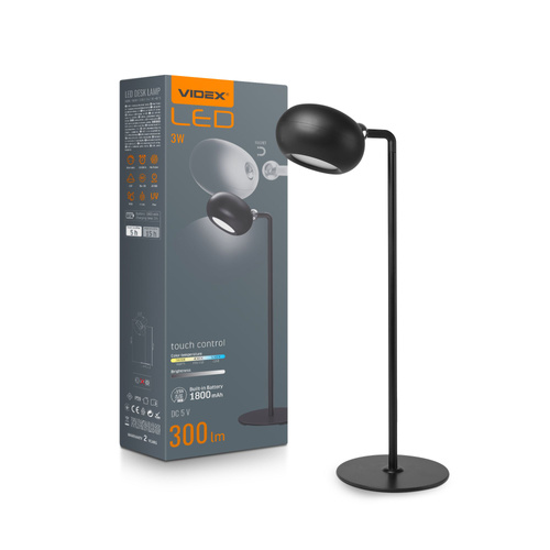 Lampa Biurkowa Videx LED 3W 300lm 5500K Zimna Czarna Ściemnialna