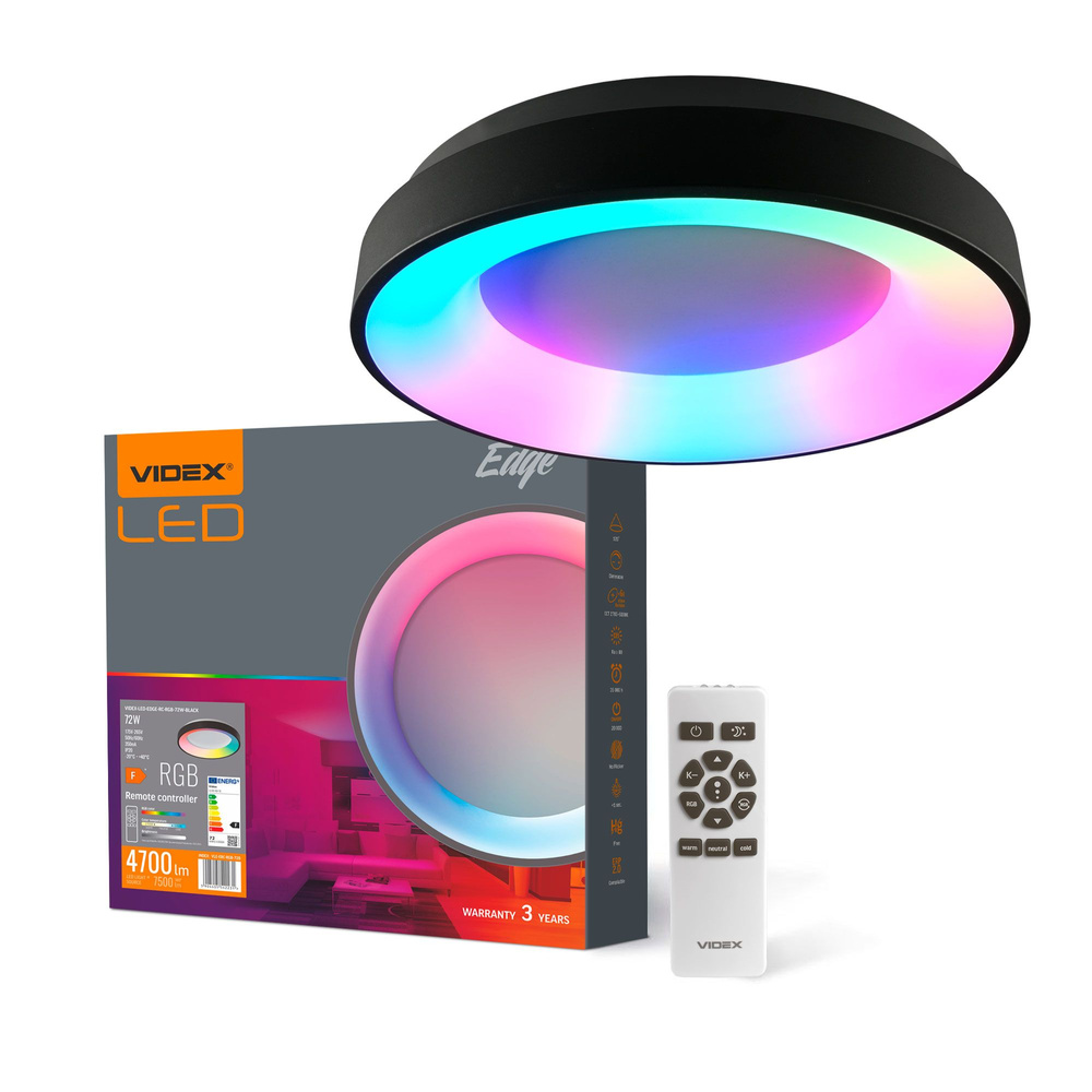 OPRAWA WISZĄCA LED ŚCIEMNIANA Z PILOTEM VIDEX-LED-EDGE-RC-RGB-72W-CZARNY