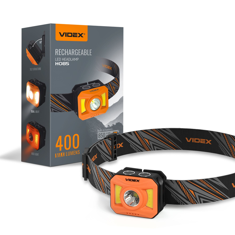 Latarka czołowa Videx LED 400lm IP65 sterowanie gestem 8 trybów zasięg 110m