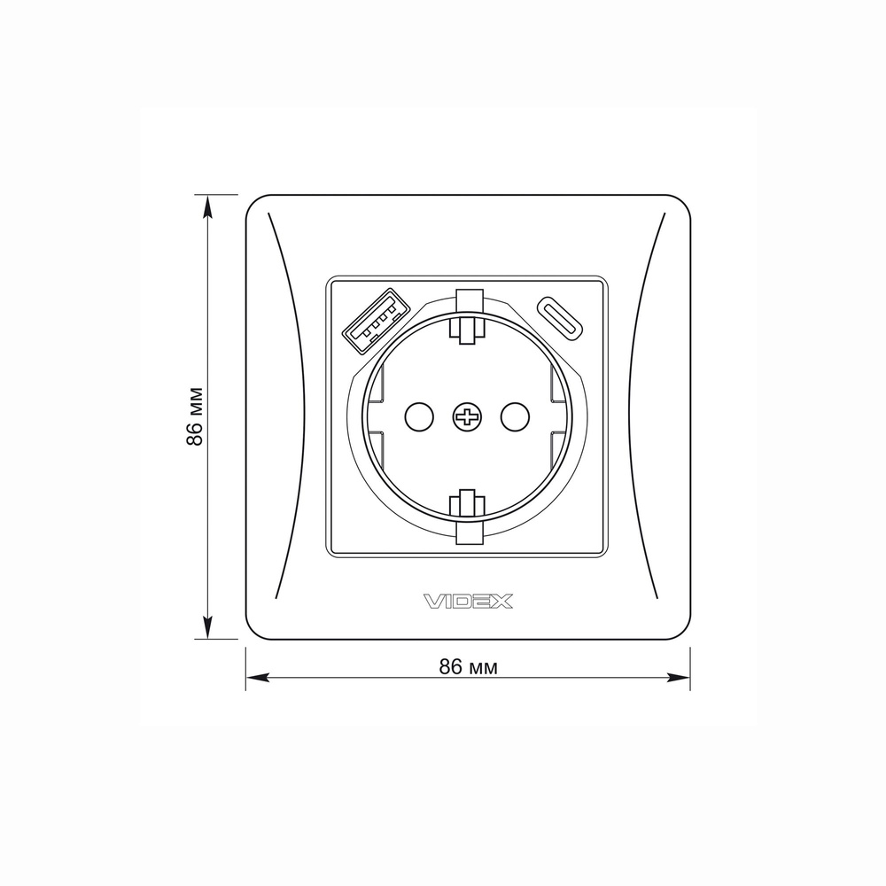 Gniazdo schuko pojedyncze z USB-A+USB-C czarno-grafitowe VIDEX BINERA