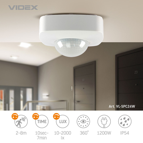 Czujnik ruchu i światła PIR VIDEX 1200W