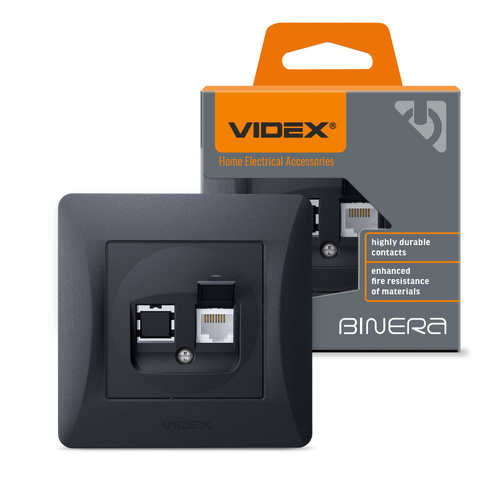Gniazdo Pojedyncze Komputerowe Videx Binera RJ45 Natynkowe Czarne