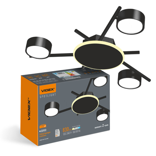 Lampa sufitowa Videx LED nowoczesna czarna 46cm 3x GX53 z podświetleniem