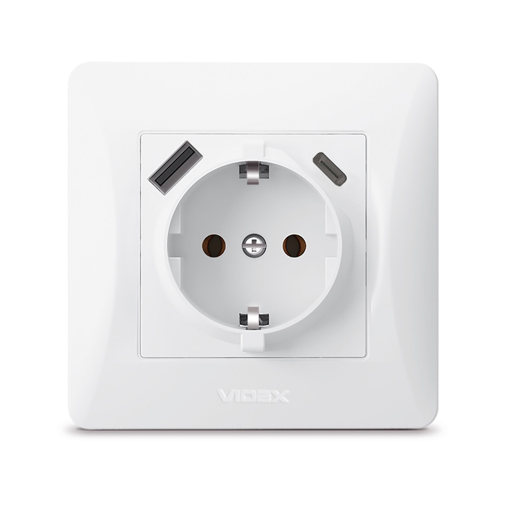 Gniazdo schuko pojedyncze z USB-A+USB-C białe VIDEX BINERA