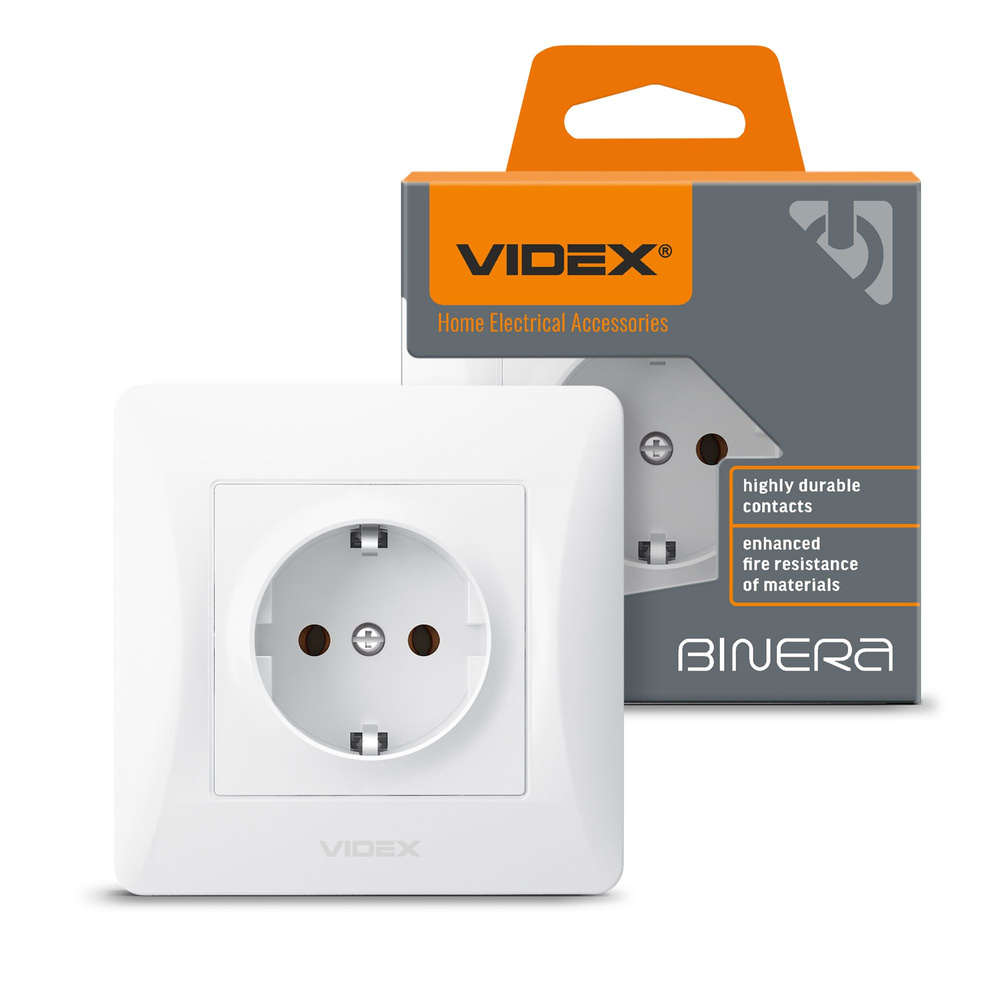 Gniazdo Schuko pojedyncze VIDEX BINERA białe IP20 250V 16A