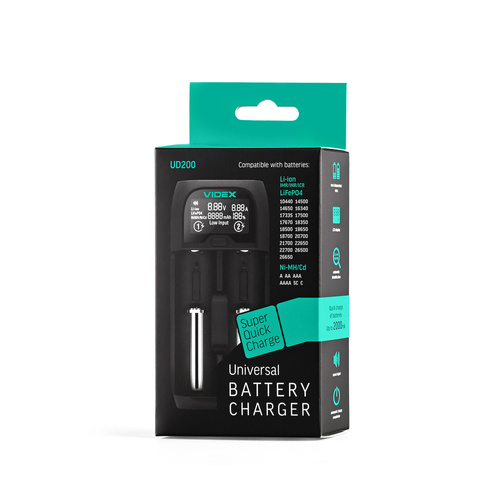 Ładowarka akumulatorów VIDEX VCH-UD200 z wyświetlaczem LCD 2A