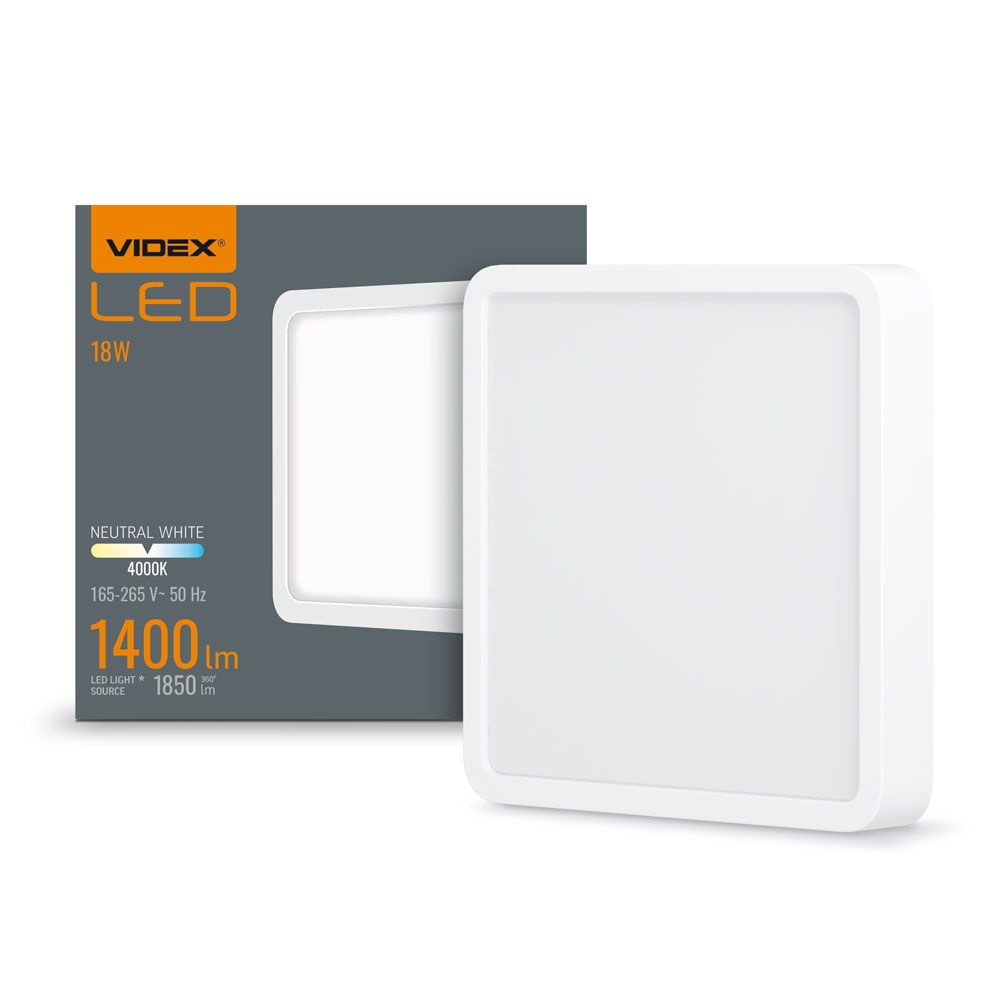 Panel Videx LED Oprawa Natynkowa Plafon 18W 1850lm 4000K Neutralna Biała
