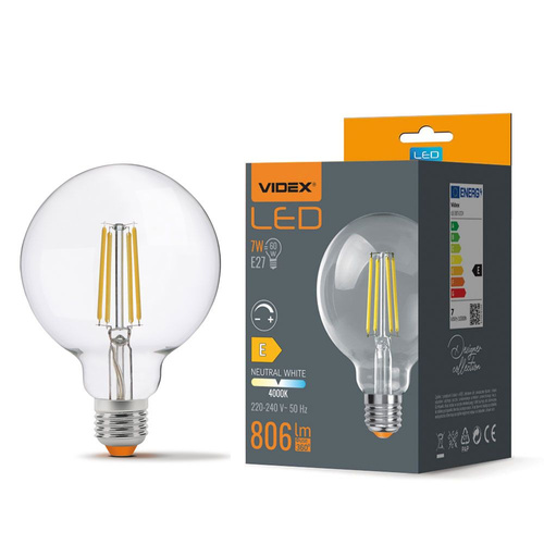 Żarówka dekoracyjna ściemnialna G95 7W E27 neutralna 806lm 4000K Videx