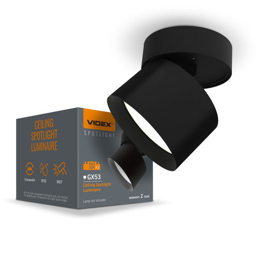 Oprawa sufitowa Reflektor Punktowy VIDEX do żarówki 30W GX53 Czarny