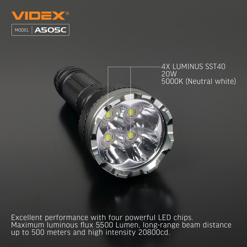Latarka Videx LED 5500lm IP68 neutralna biel 5000k 6 trybów zasięg 500m
