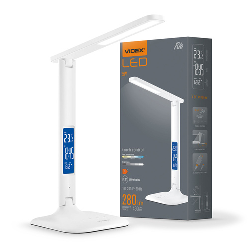 Lampka Biurkowa Videx LED 5W 490lm 5500K Zimna Biała Ściemnialna RIO