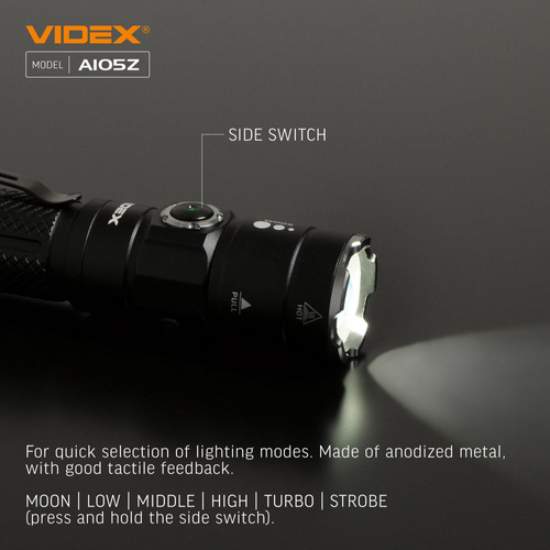 Latarka Videx LED 1200lm IP44 neutralna biel 5000k 8 trybów zasięg 215m