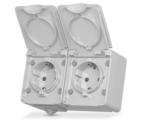 Podwójne gniazdo z uziemieniem IP65 szare VIDEX BINERA