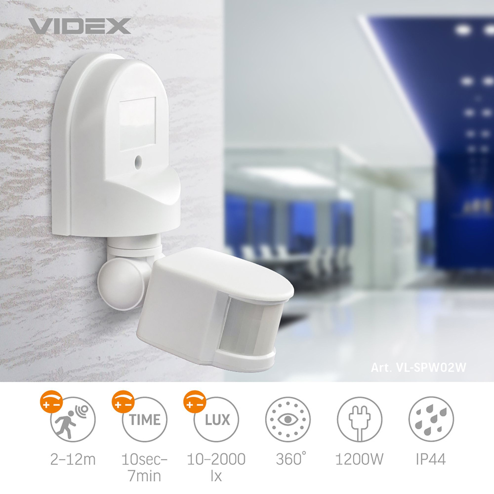 Czujnik ruchu i światła PIR VIDEX 1200W