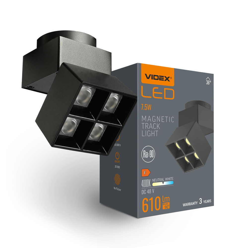 Lampa Videx LED 7.5W 610lm 4000K Neutralny CRI90 36° Czarna