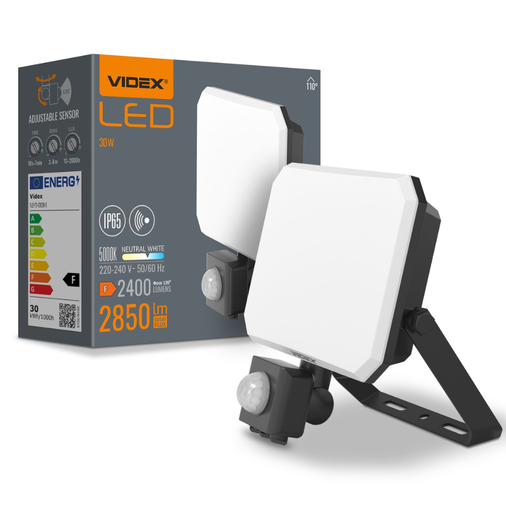 Naświetlacz Videx LED 30W 2850lm neutralna biel 5000K czujnik ruchu IP65
