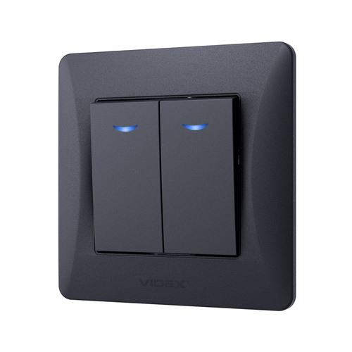 Przełącznik Włącznik Videx 2-biegunowy Podświetlany 10A Natynkowy Czarny