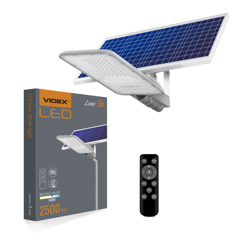 Lampa uliczna Videx LED zewnętrzna 2500lm IP65 + PANEL SŁONECZNY + PILOT