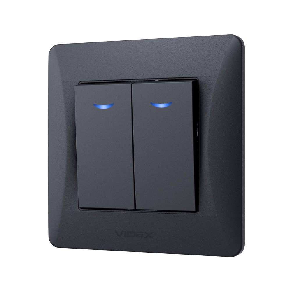 Włącznik podwójny z podświetleniem LED czarny grafit BINERA