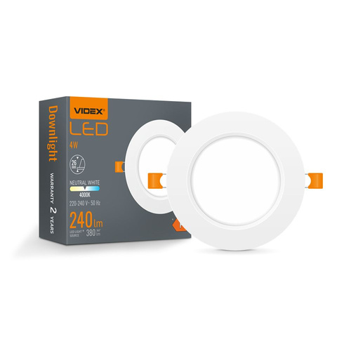 LED Downlight sufitowy 4W 4000K biały VIDEX