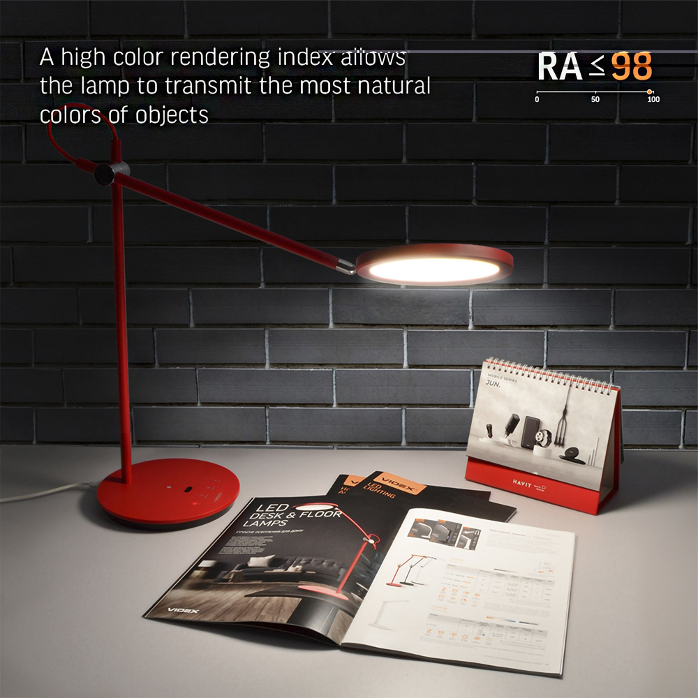 Lampa biurkowa Videx LED 20W 4100K ściemnialna czerwona