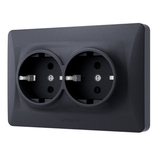 Podwójne gniazdo schuko czarne grafitowe VIDEX BINERA