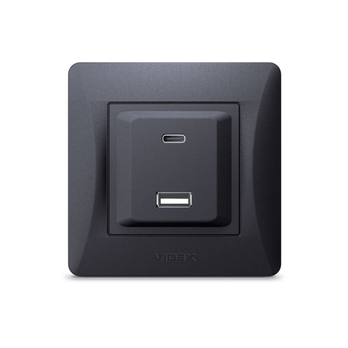 Gniazdo USB-A + USB-C PD20W czarno-grafitowe VIDEX BINERA