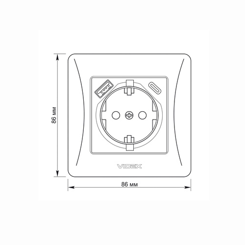 Gniazdo pojedyncze schuko z USB-A i USB-C czarne grafitowe VIDEX BINERA